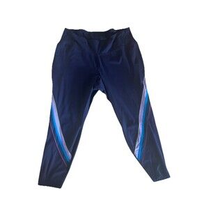 Lane Bryant Livi Soft 7/8 Leggings Size 26/28 Navy Blue Sporty Stripes Yoga